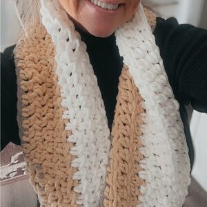 Chunky hand crocheted Blanket Scarf - Cream and Tan